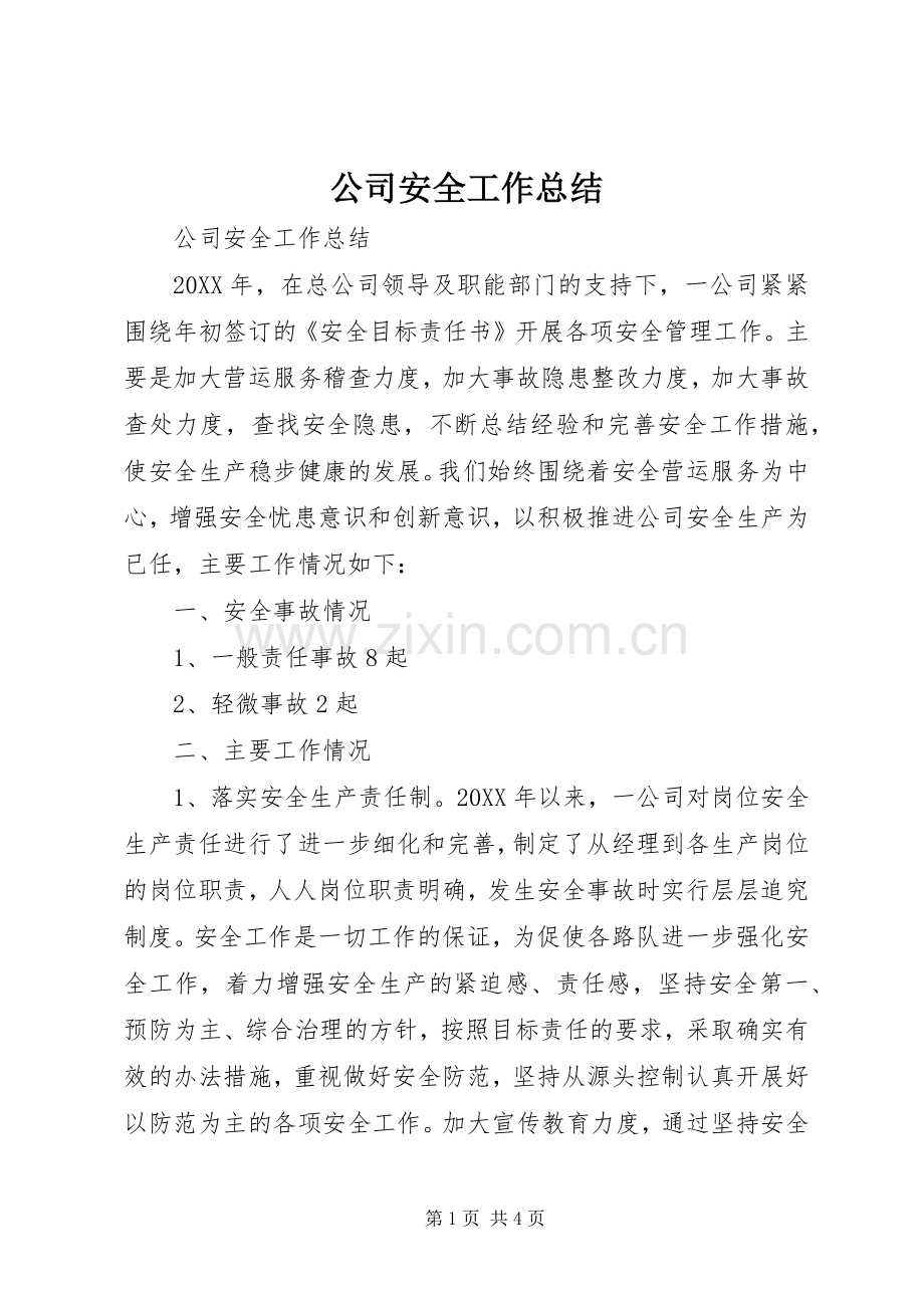 公司安全工作总结 .docx_第1页