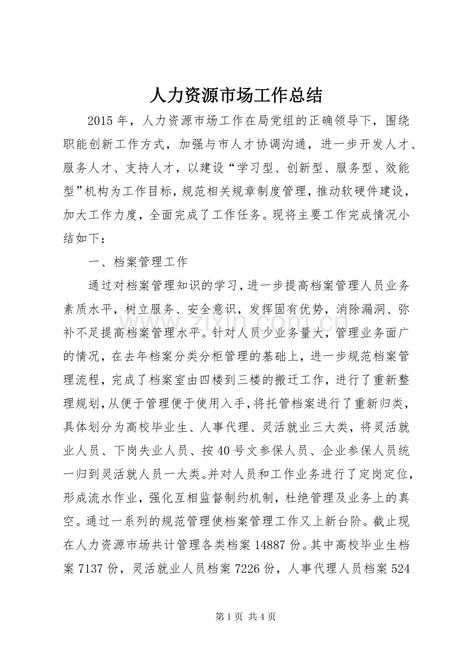 人力资源市场工作总结 .docx_第1页