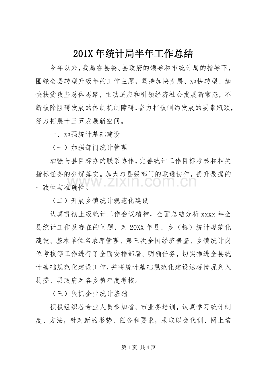 202X年统计局半年工作总结.docx_第1页