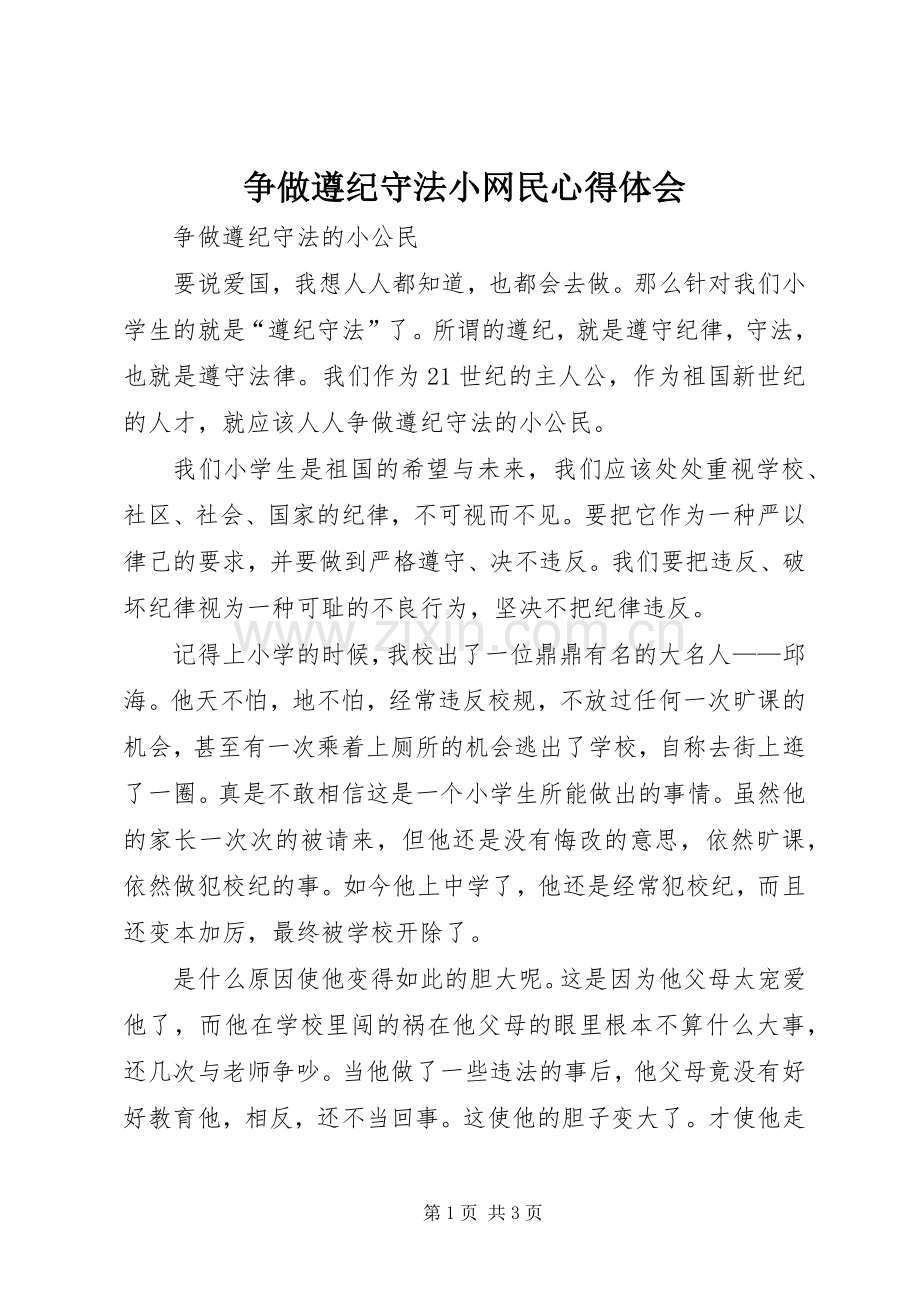 争做遵纪守法小网民体会心得3.docx_第1页