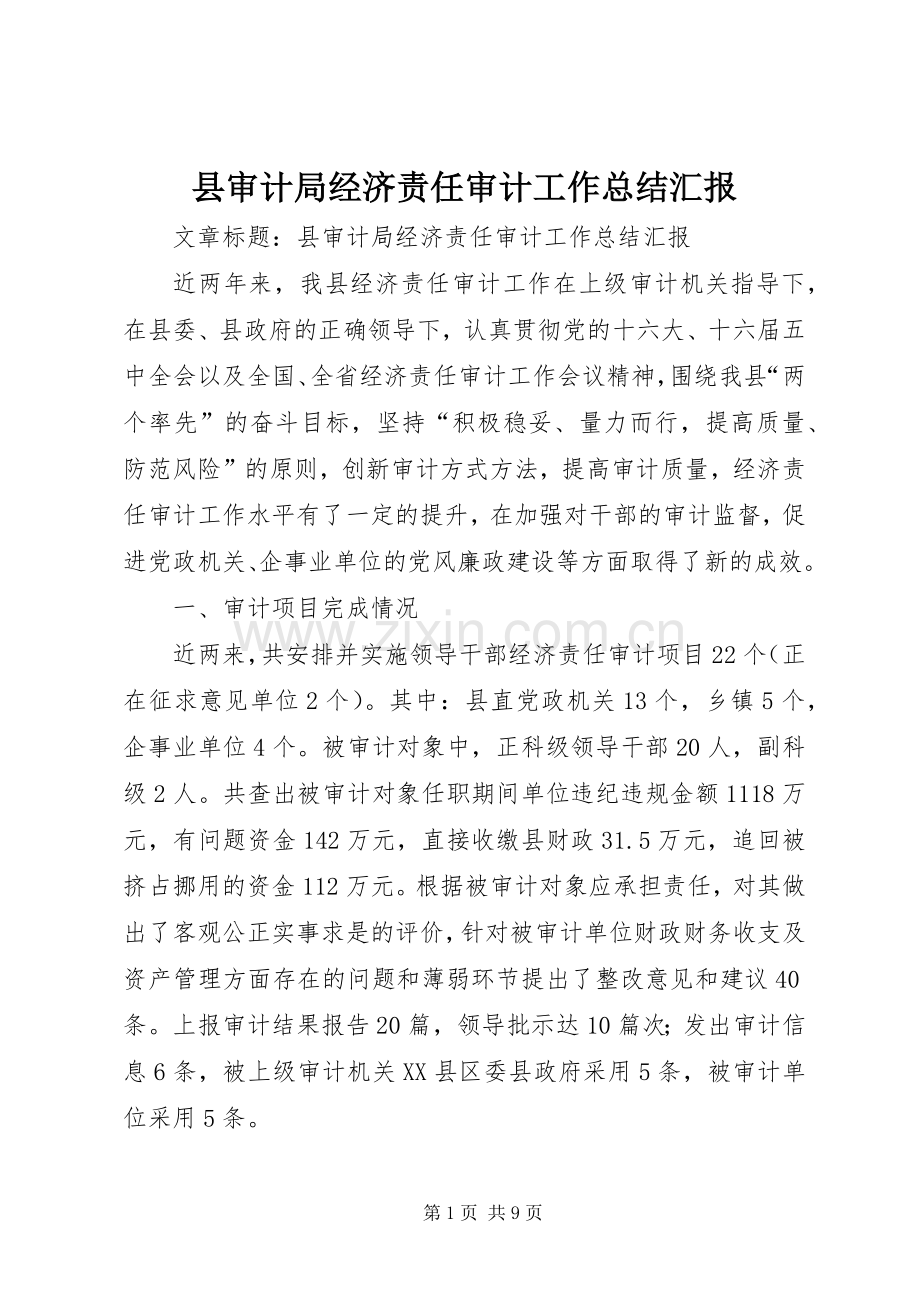 县审计局经济责任审计工作总结汇报 .docx_第1页
