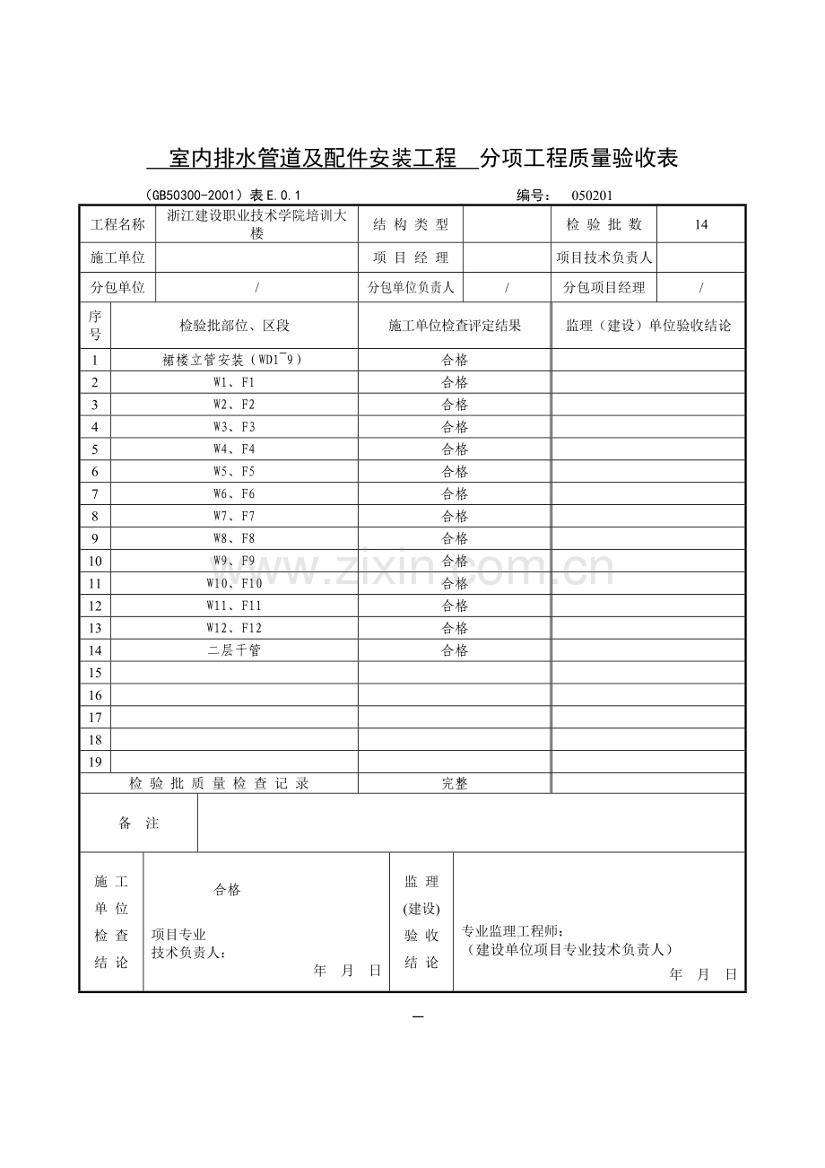 室内排水管道及配件安装工程检验批质量验收记录.docx_第2页