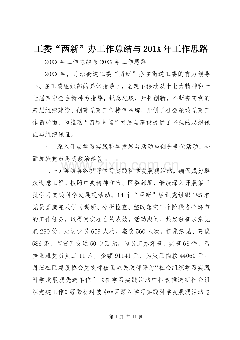 工委“两新”办工作总结与202X年工作思路.docx_第1页