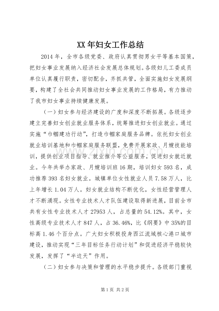 XX年妇女工作总结 .docx_第1页