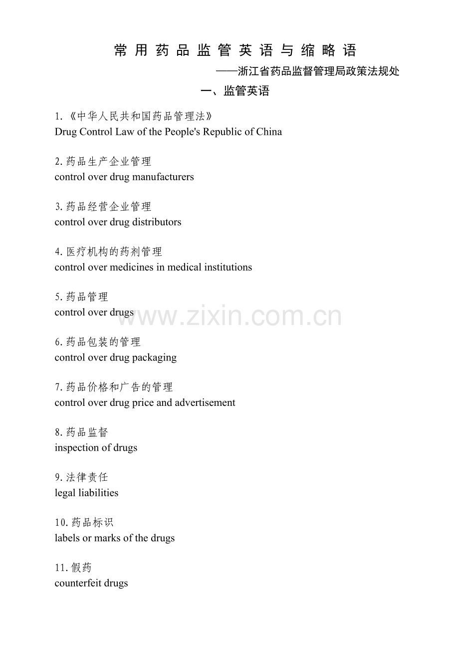 常用药品监管英语与缩略语.docx_第1页
