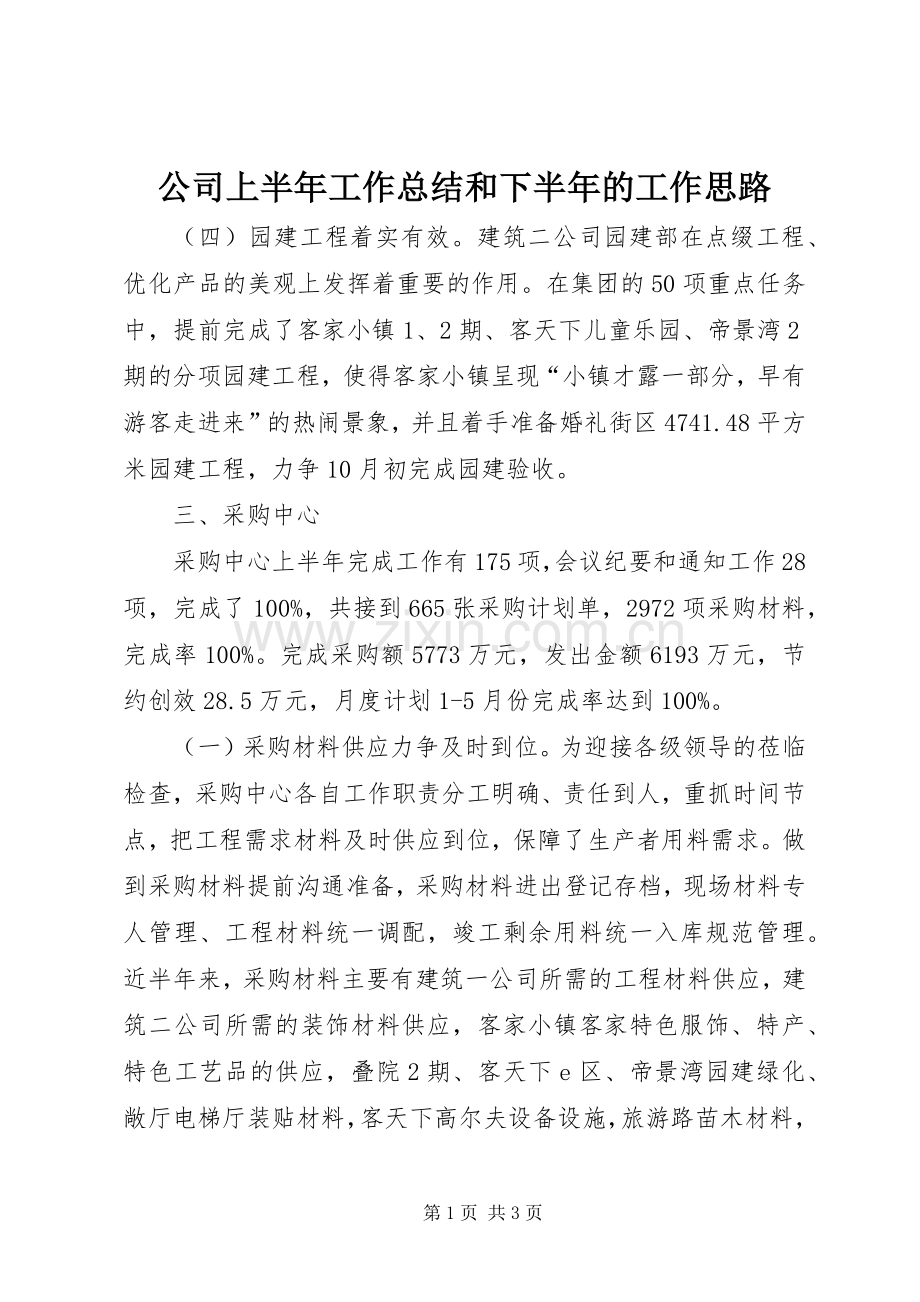 公司上半年工作总结和下半年的工作思路 .docx_第1页