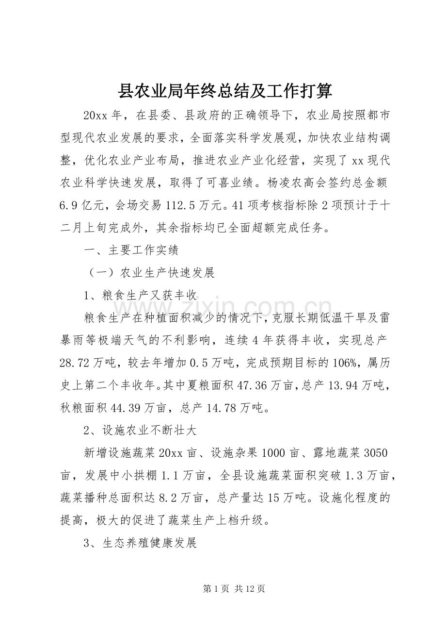 县农业局年终总结及工作打算 .docx_第1页