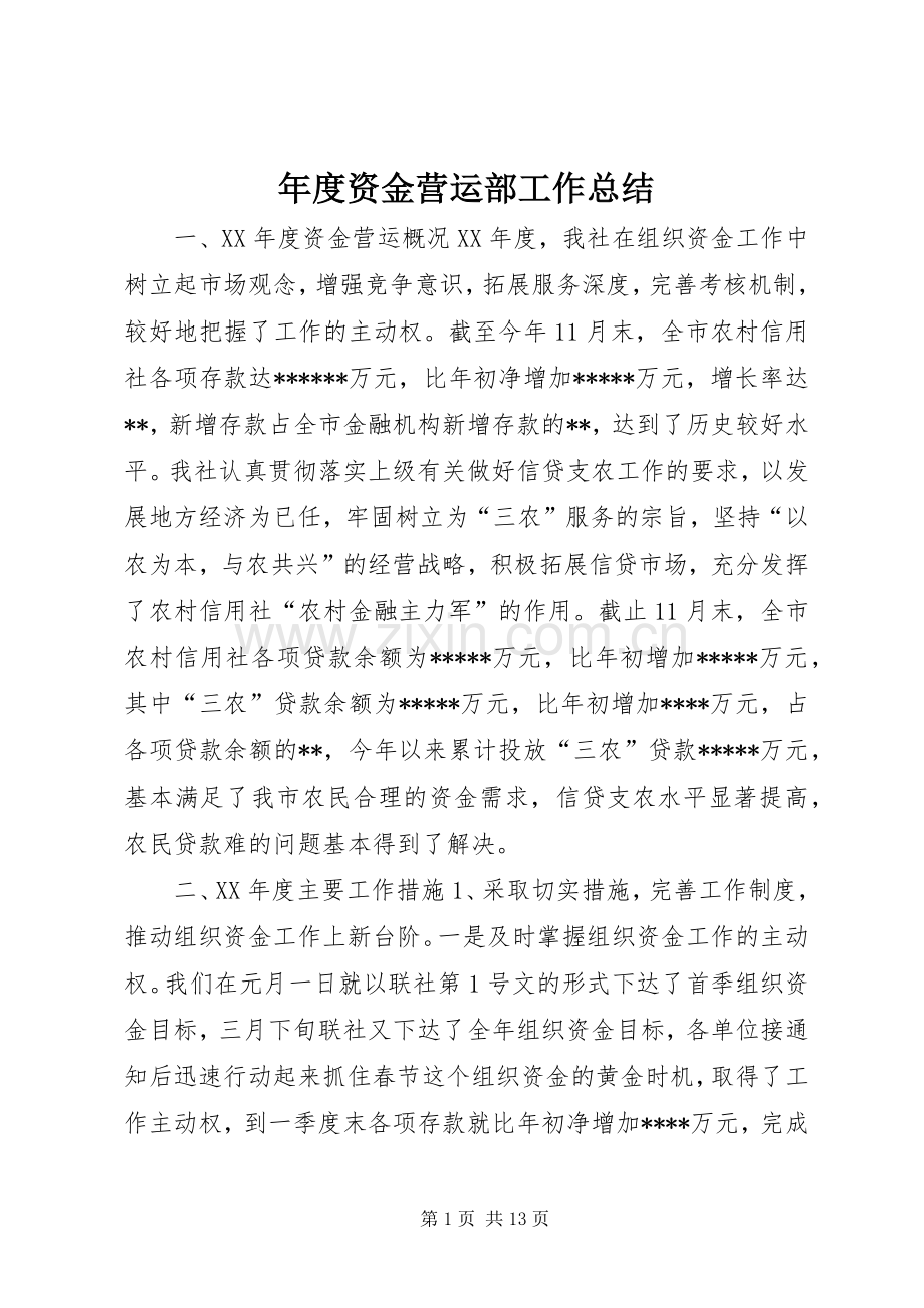 年度资金营运部工作总结 .docx_第1页