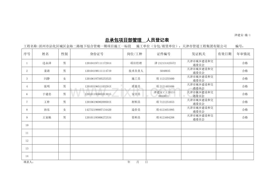 施工单位施工安全资料用表( 72页).docx_第1页