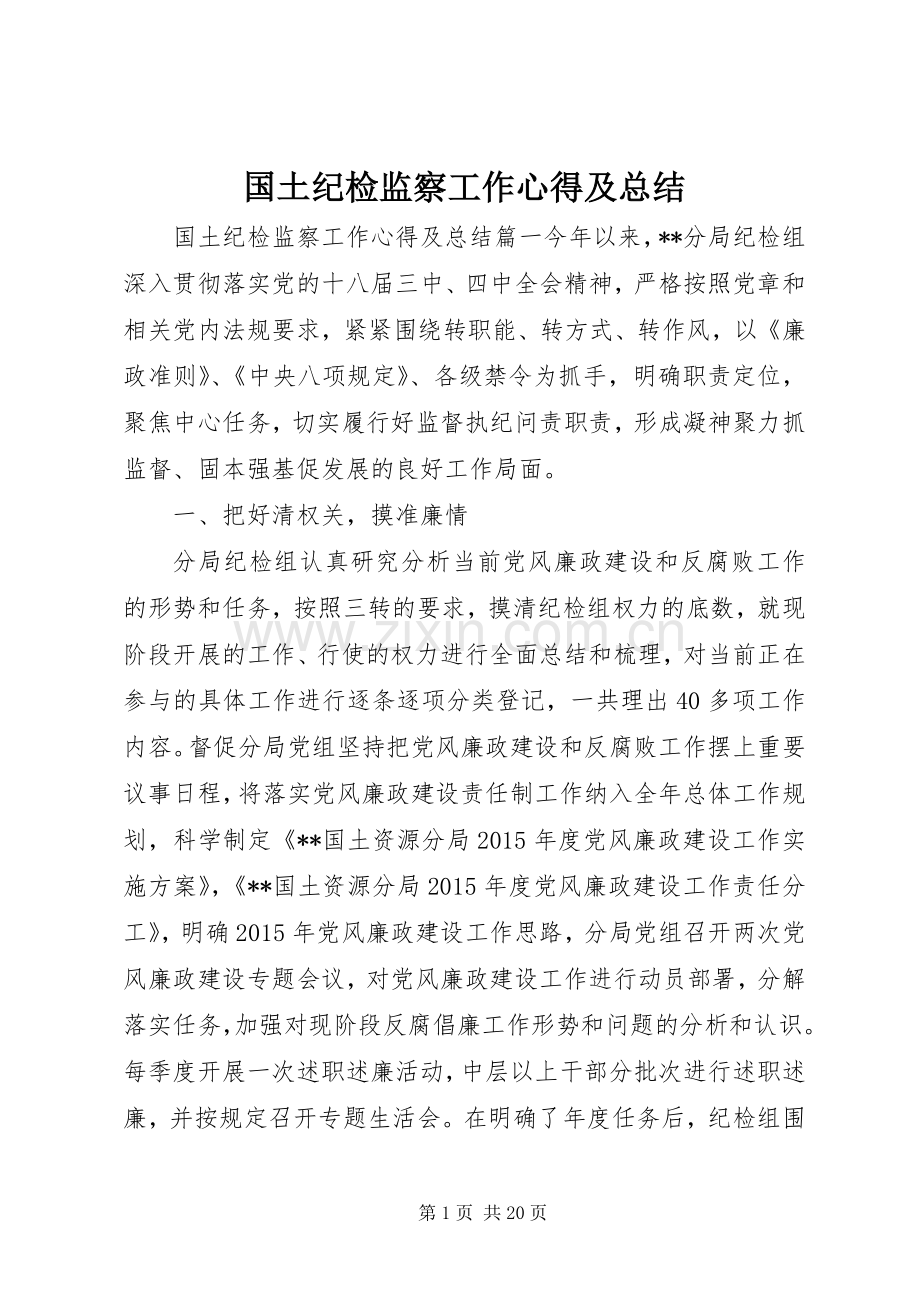 国土纪检监察工作心得及总结 .docx_第1页