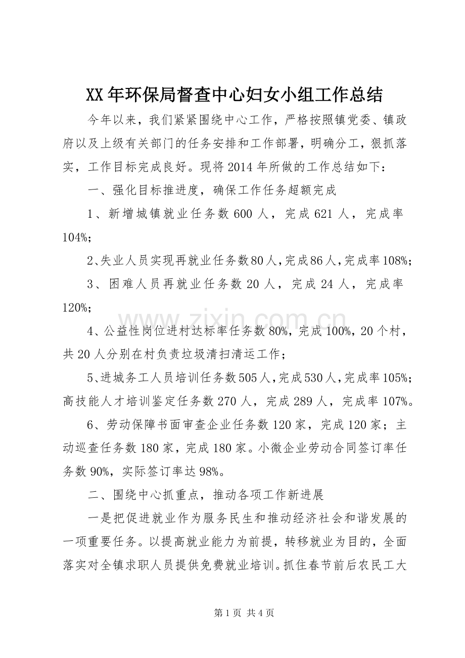 XX年环保局督查中心妇女小组工作总结 .docx_第1页