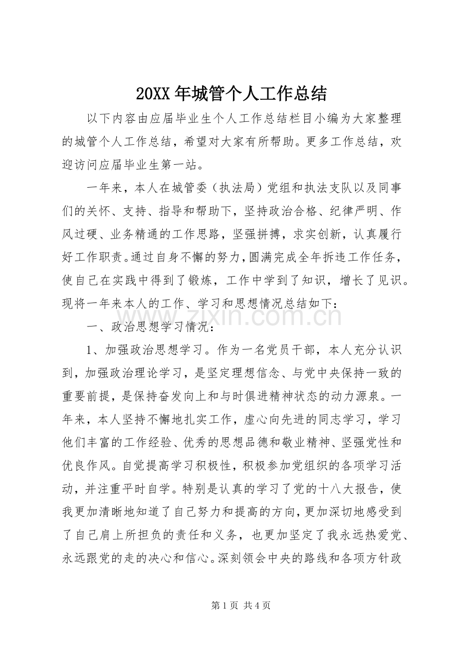 20XX年城管个人工作总结 (7).docx_第1页