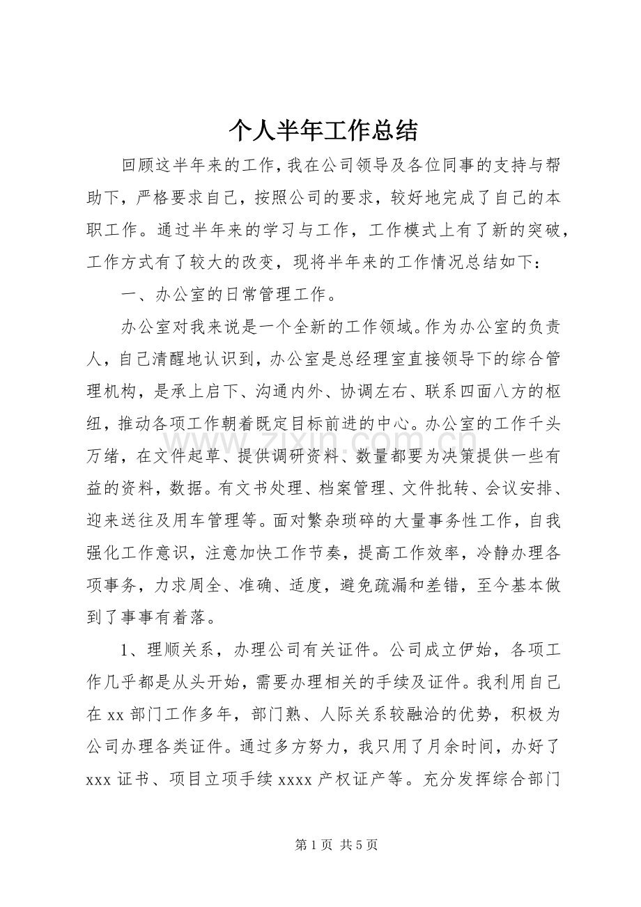 个人半年工作总结 (29).docx_第1页