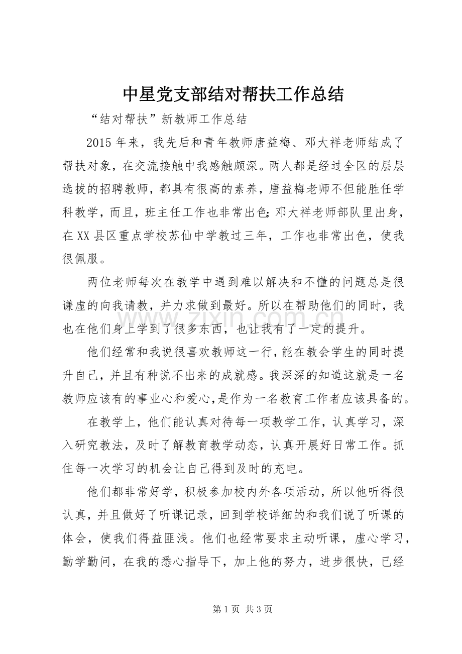 中星党支部结对帮扶工作总结 .docx_第1页