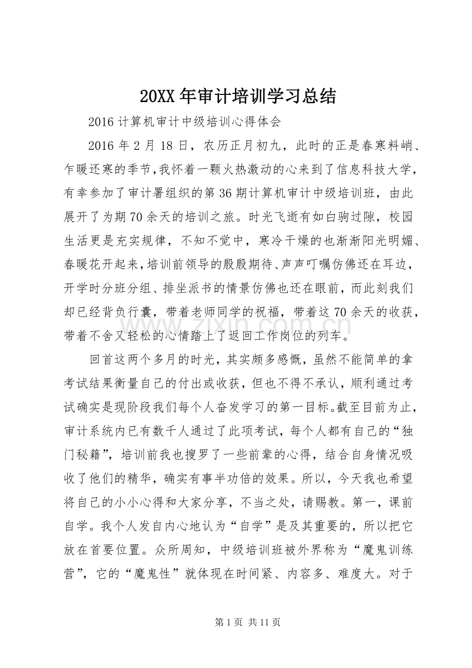 20XX年审计培训学习总结 .docx_第1页