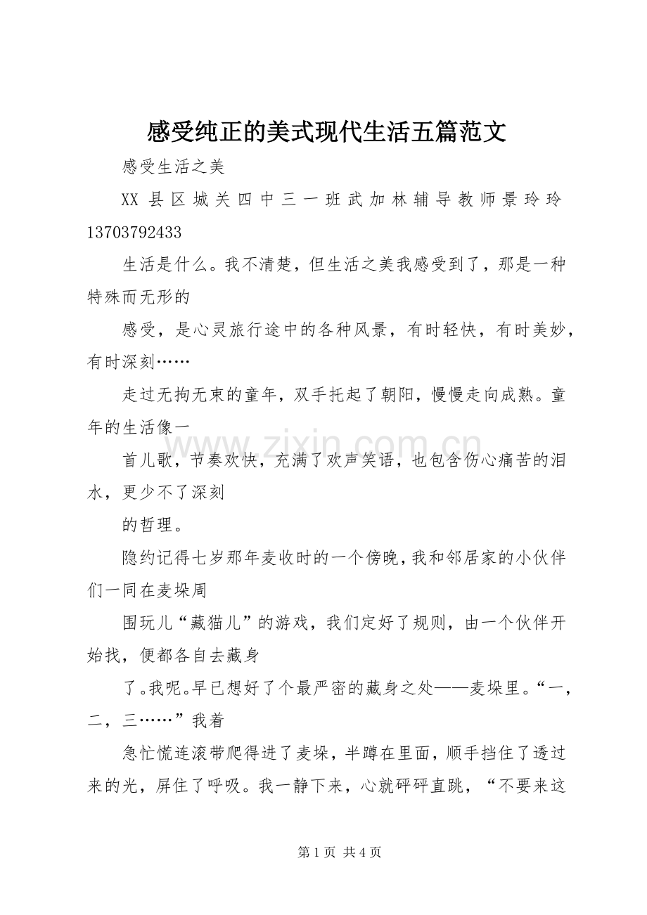 感受纯正的美式现代生活五篇范文.docx_第1页