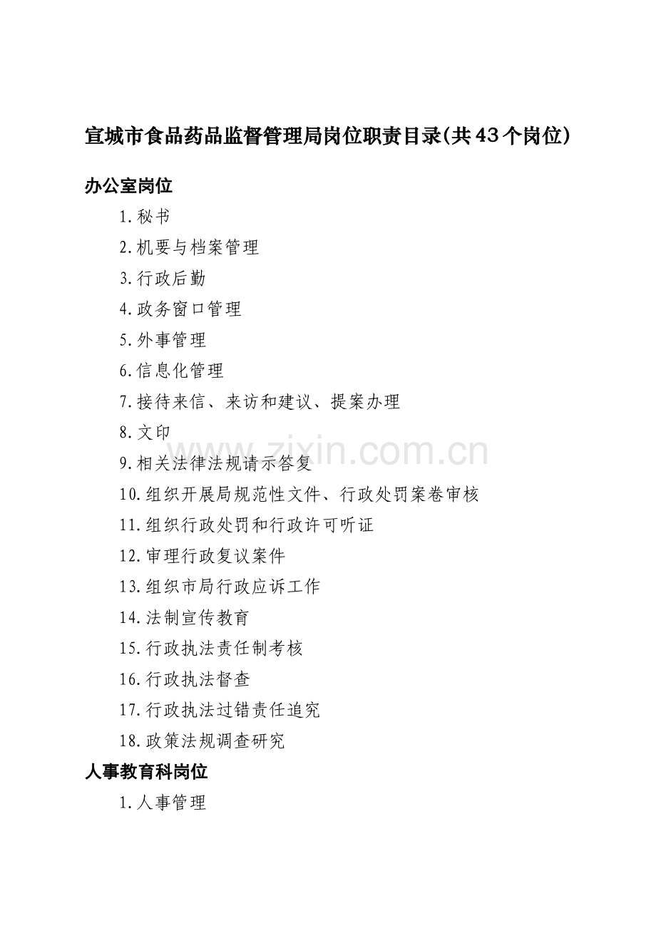宣城市食品药品监督管理局岗位职责目录(共43个岗位).docx_第1页