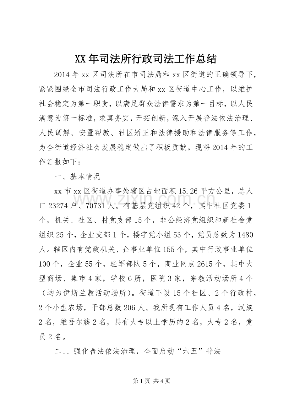 XX年司法所行政司法工作总结 .docx_第1页