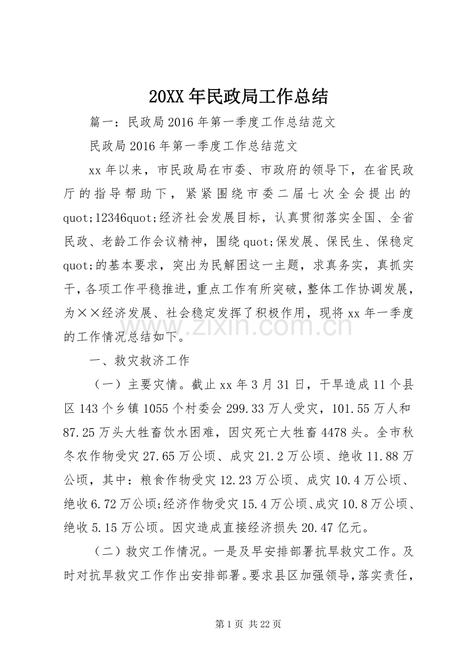 20XX年民政局工作总结.docx_第1页