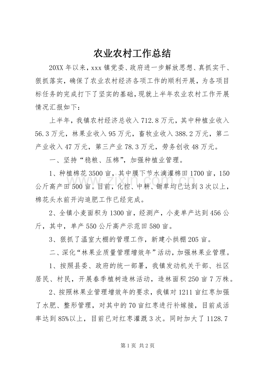 农业农村工作总结 .docx_第1页