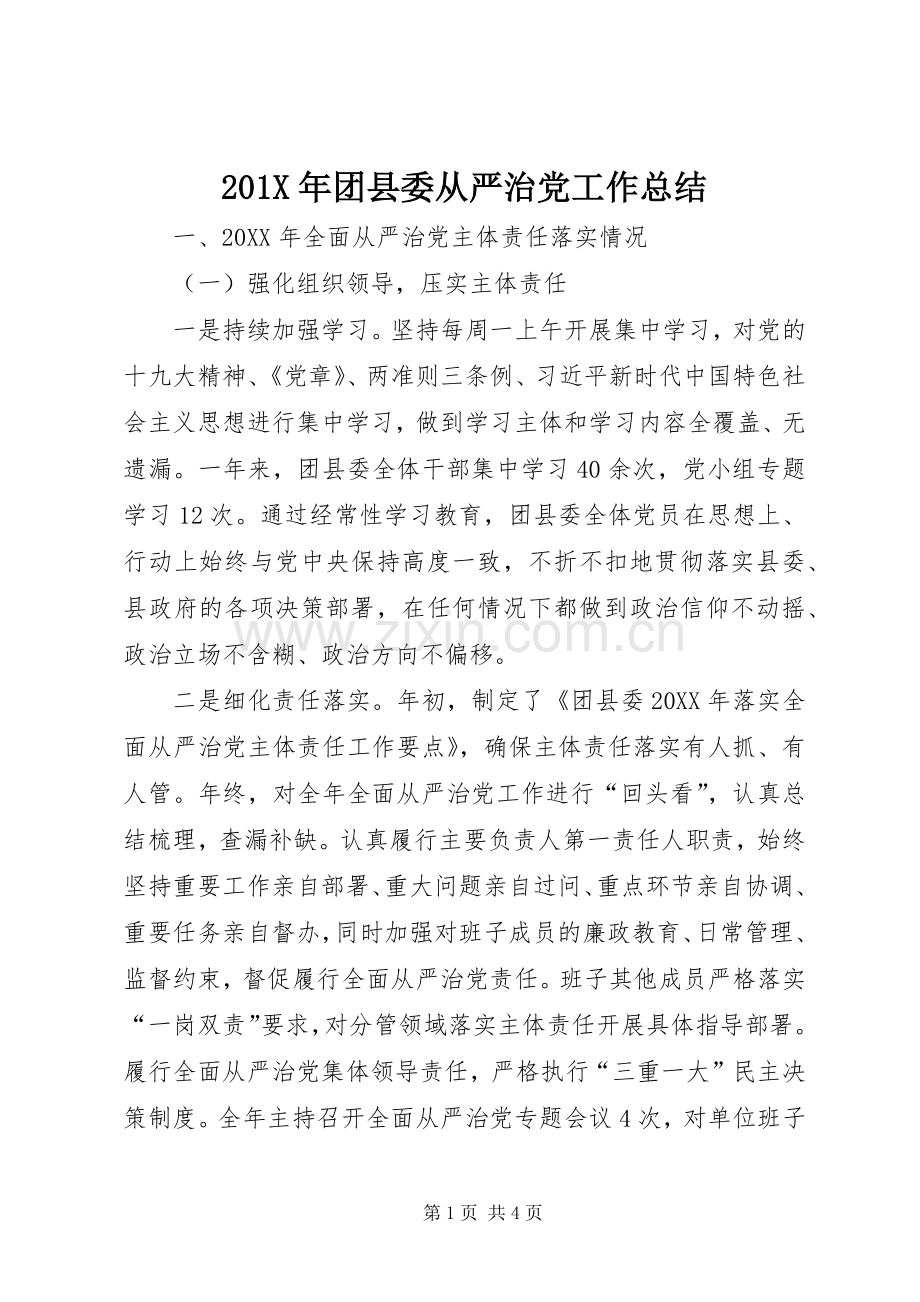 202X年团县委从严治党工作总结.docx_第1页