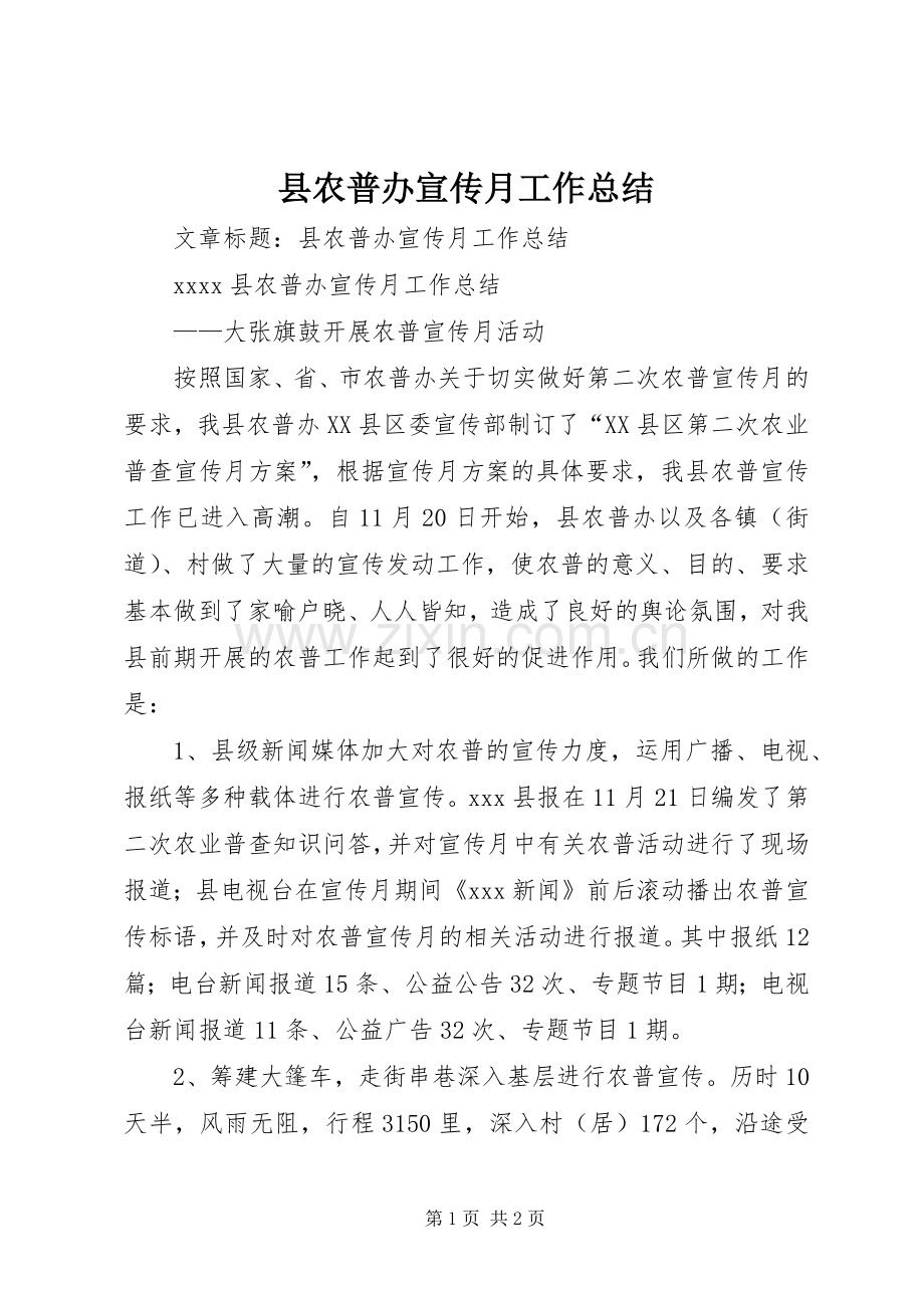 县农普办宣传月工作总结 .docx_第1页