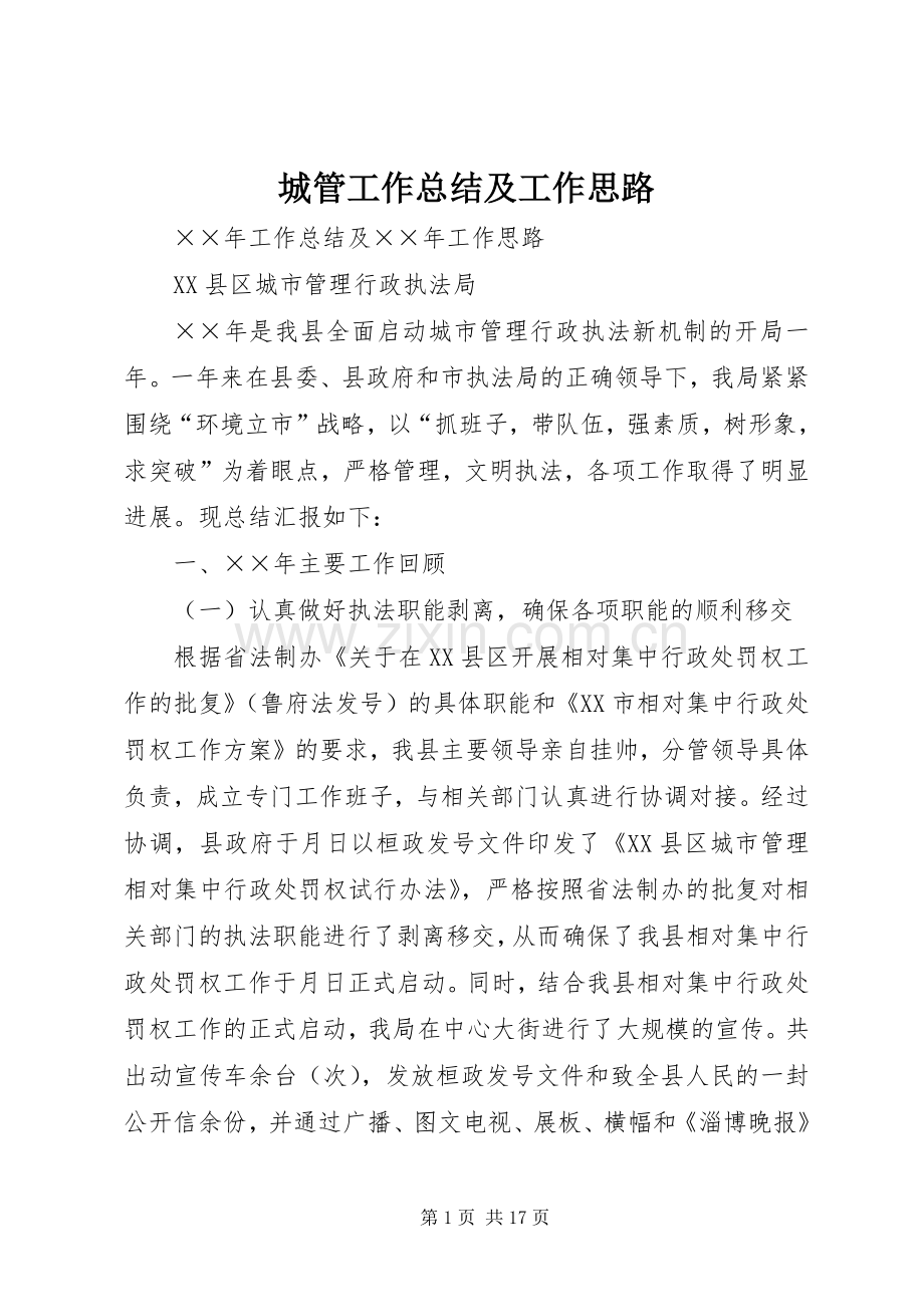 城管工作总结及工作思路 .docx_第1页