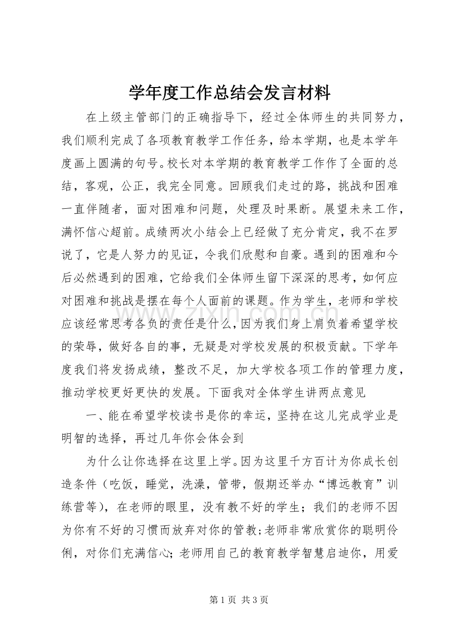 学年度工作总结会发言材料 .docx_第1页