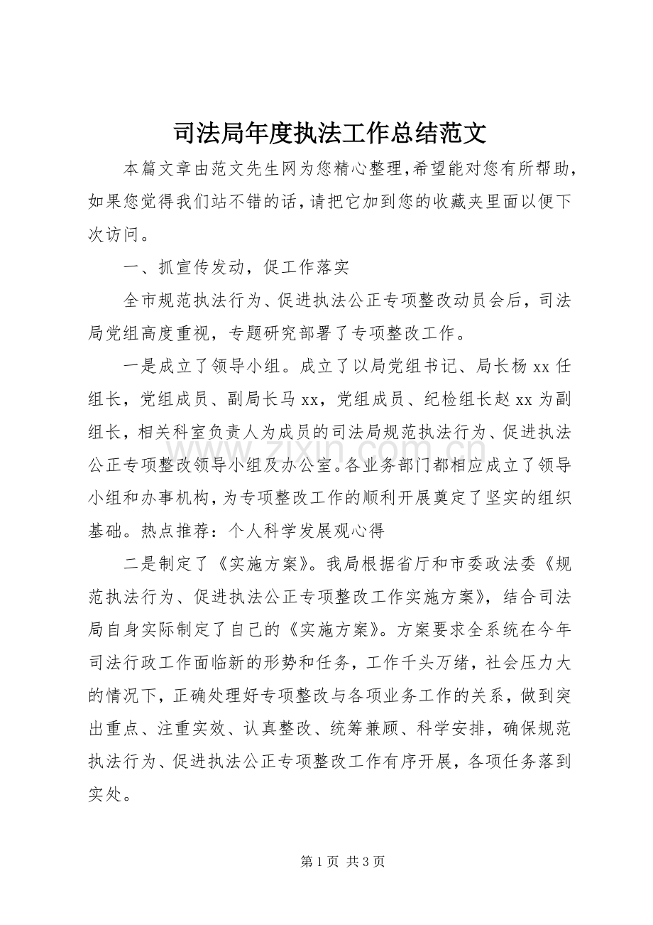 司法局年度执法工作总结范文 .docx_第1页