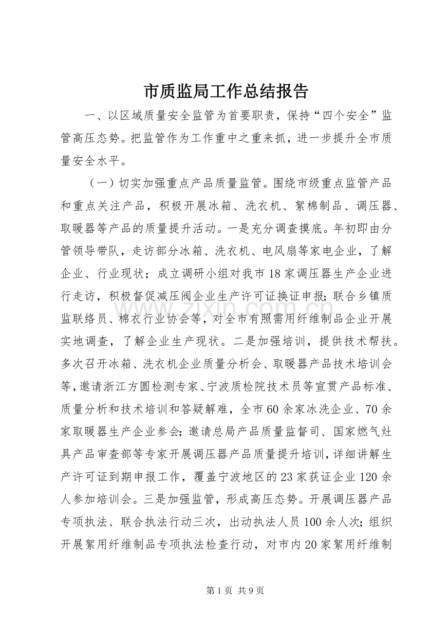市质监局工作总结报告 .docx_第1页
