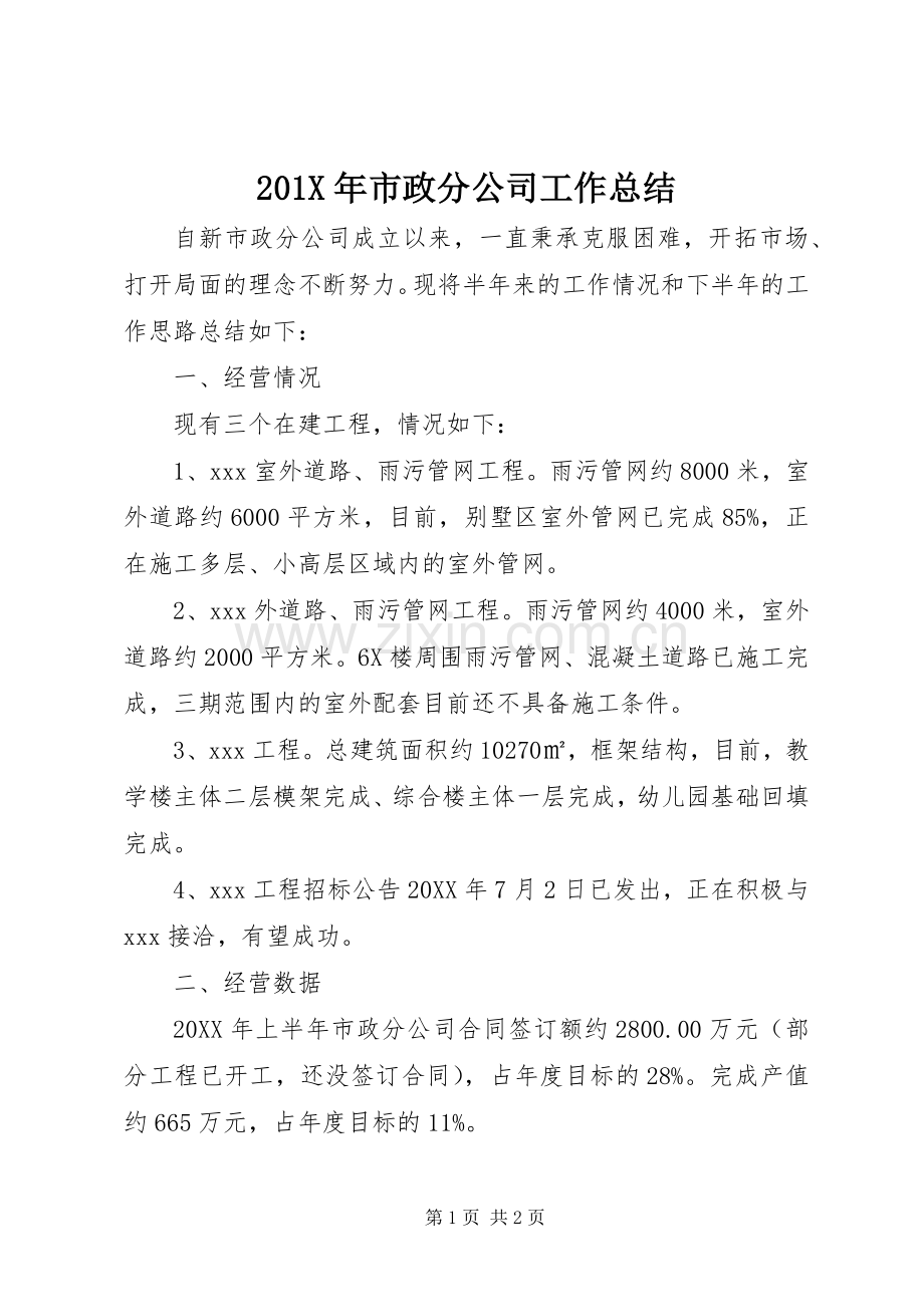 202X年市政分公司工作总结.docx_第1页