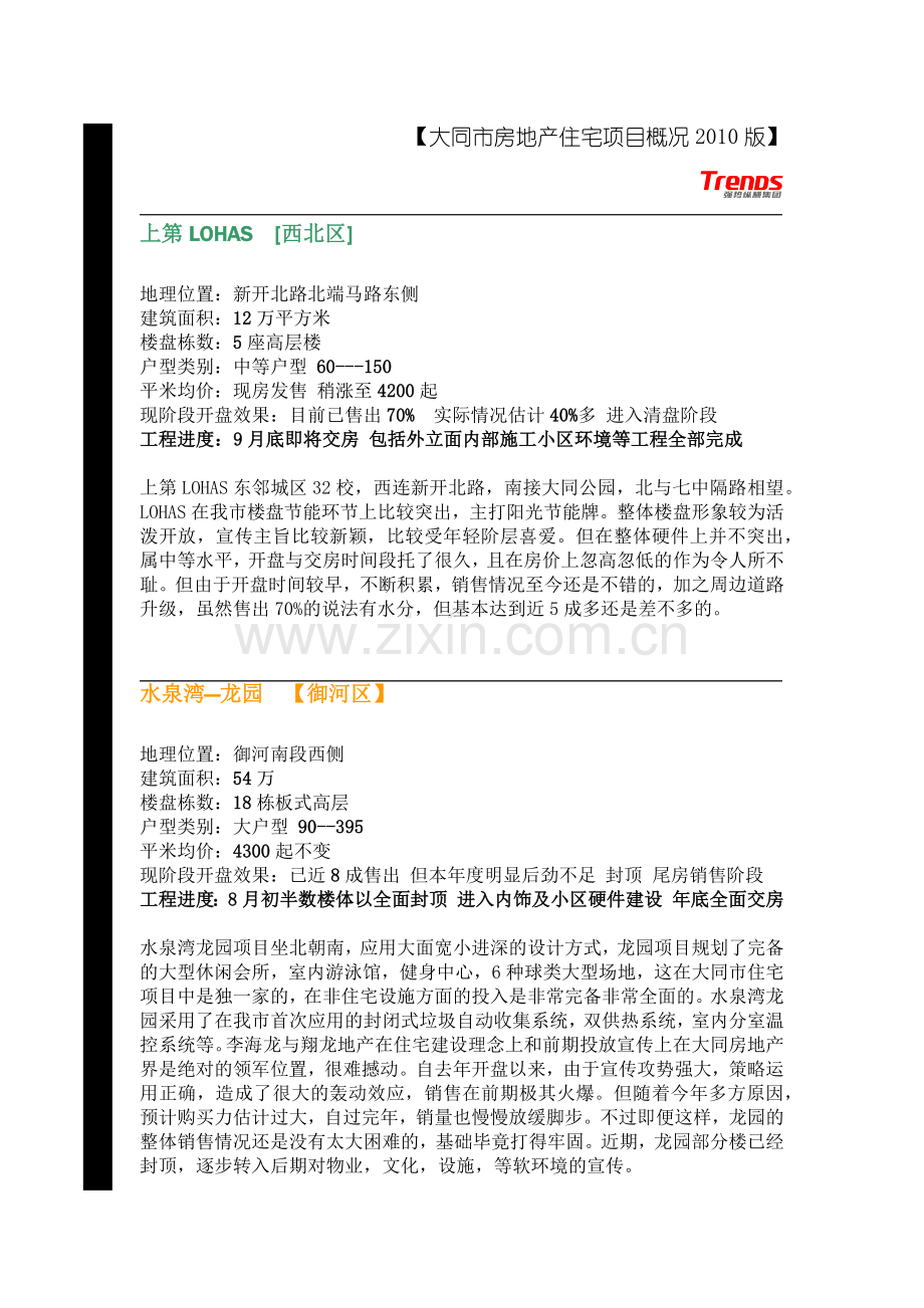 大同市房地产住宅项目概况XXXX版.docx_第1页