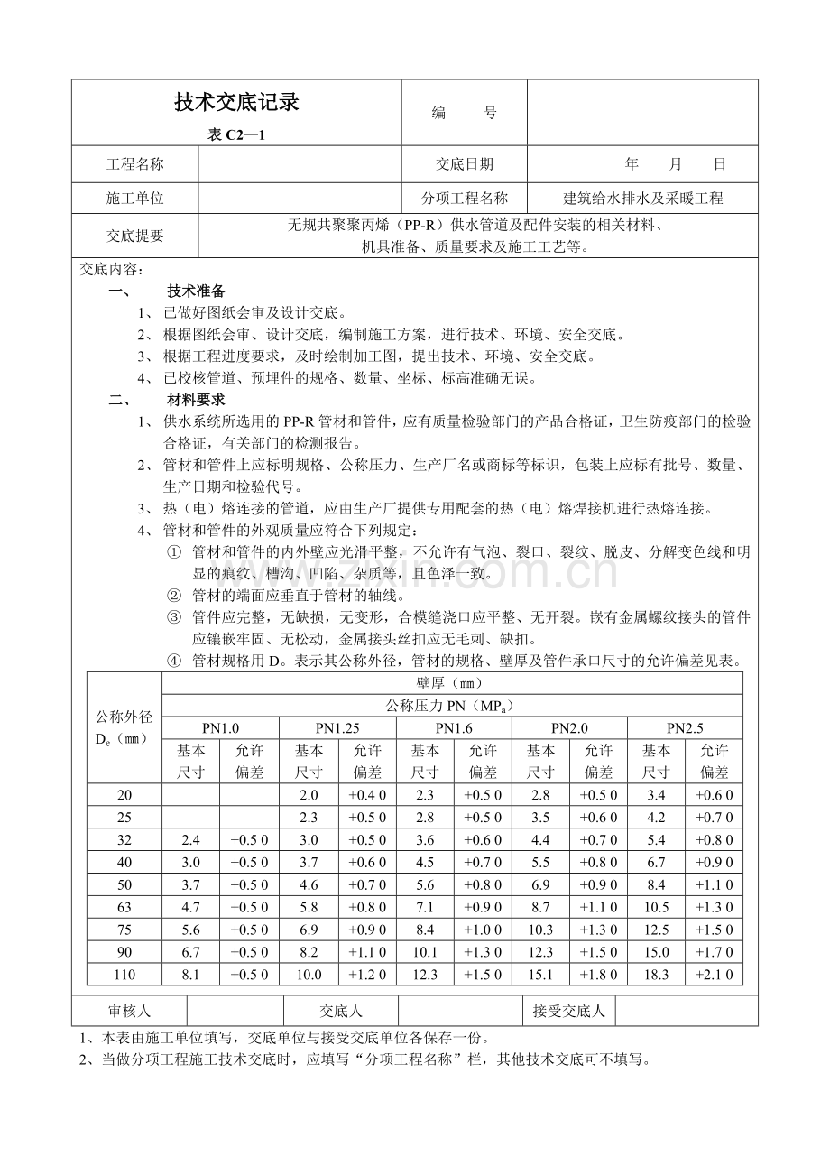 建筑给水排水及采暖工程技术交底记录.docx_第1页