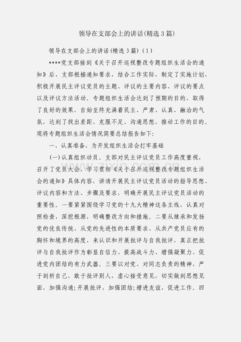 领导在支部会上的讲话(3篇).docx_第1页