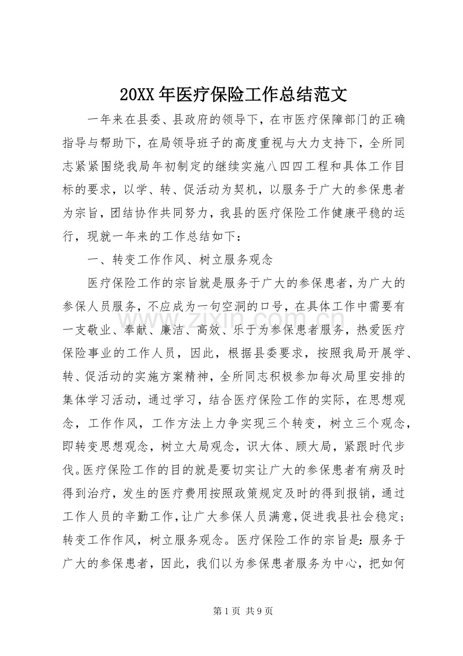 20XX年医疗保险工作总结范文.docx_第1页