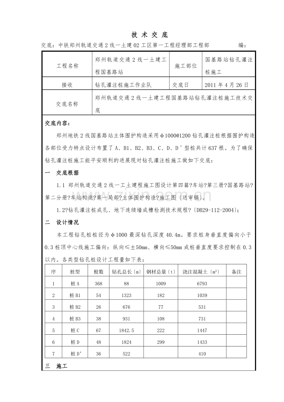 土建工程钻孔灌注桩施工技术交底.doc_第1页