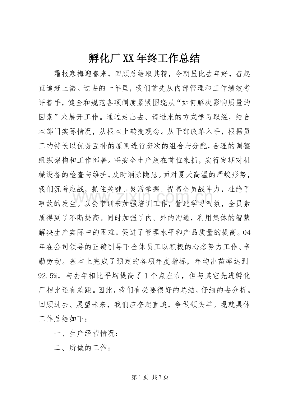孵化厂XX年终工作总结 .docx_第1页