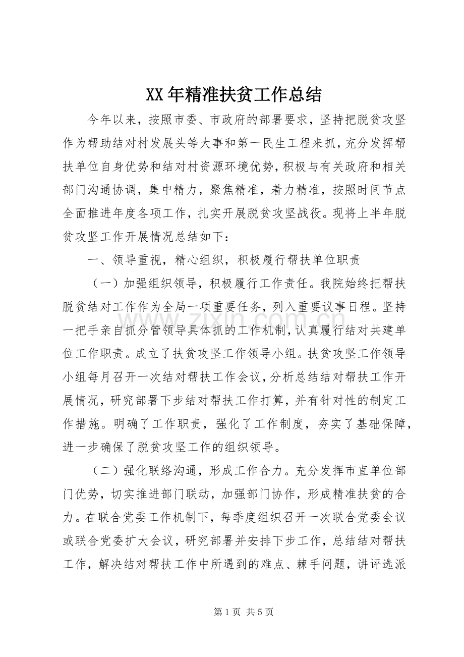 XX年精准扶贫工作总结 .docx_第1页