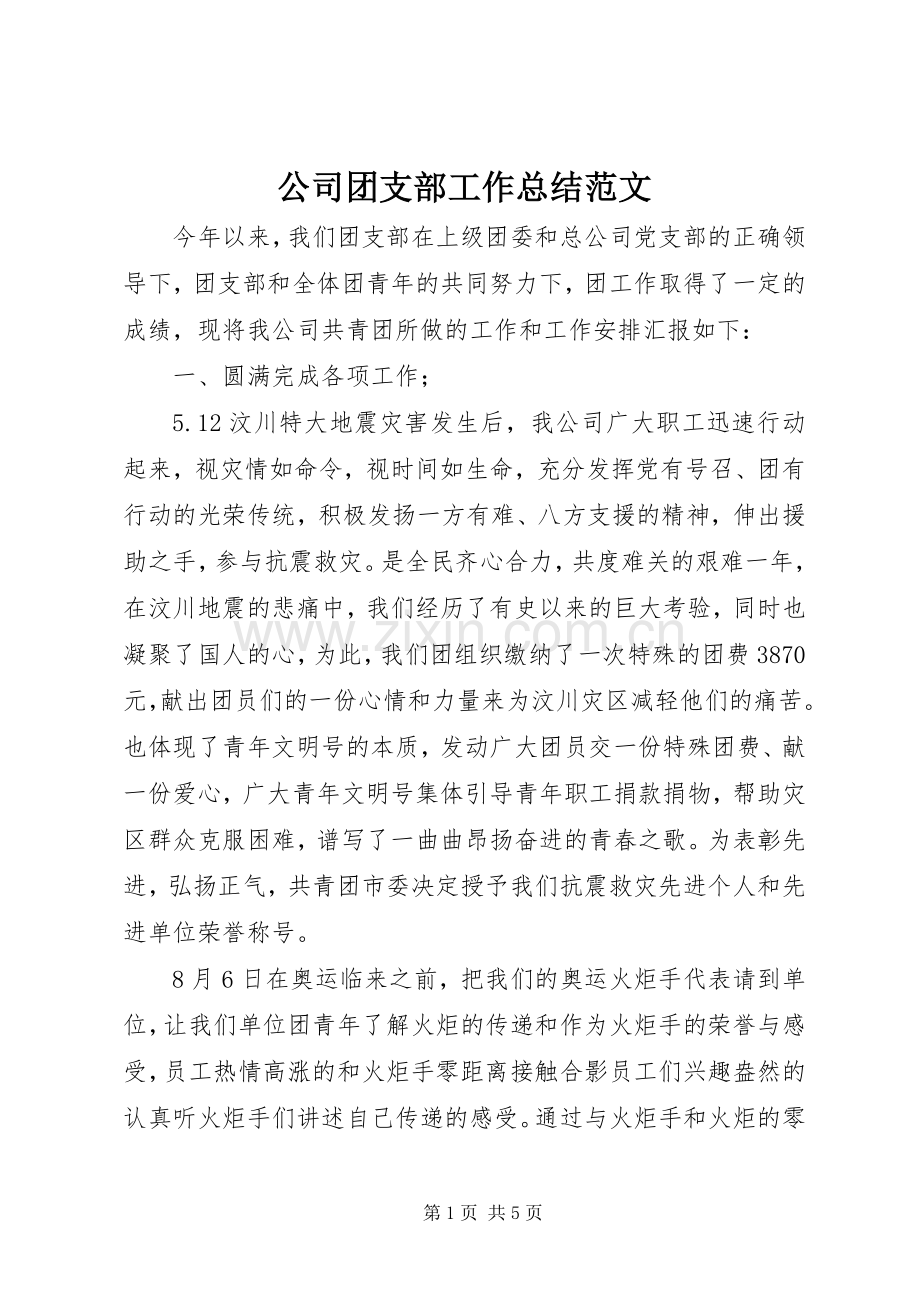 公司团支部工作总结范文 .docx_第1页