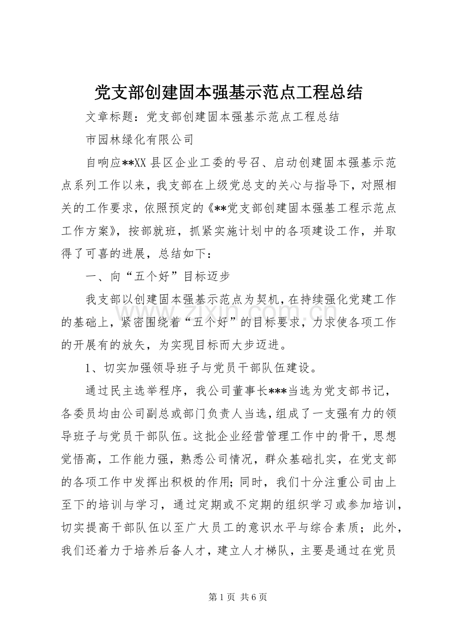 党支部创建固本强基示范点工程总结 .docx_第1页