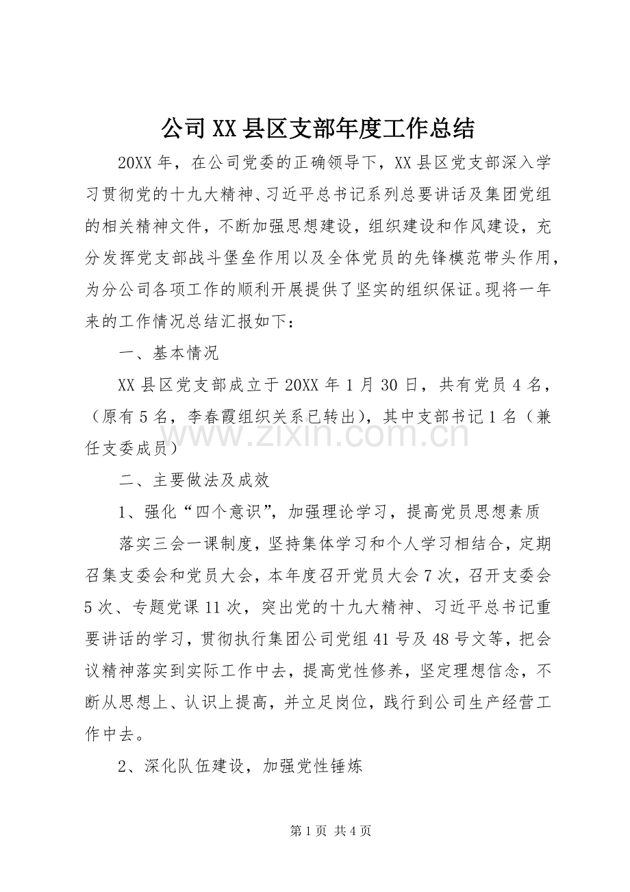 公司XX县区支部年度工作总结 .docx_第1页