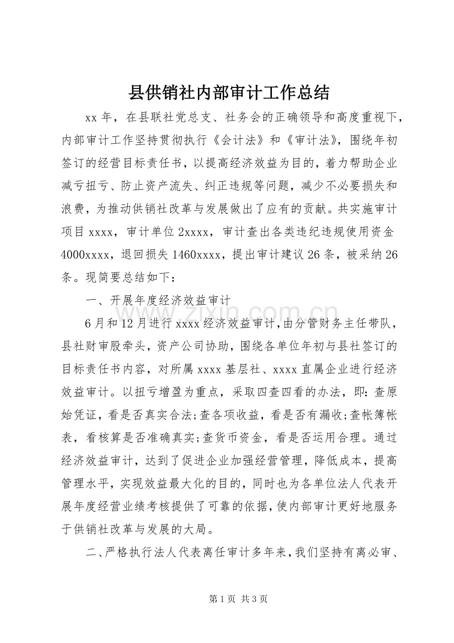 县供销社内部审计工作总结 .docx_第1页