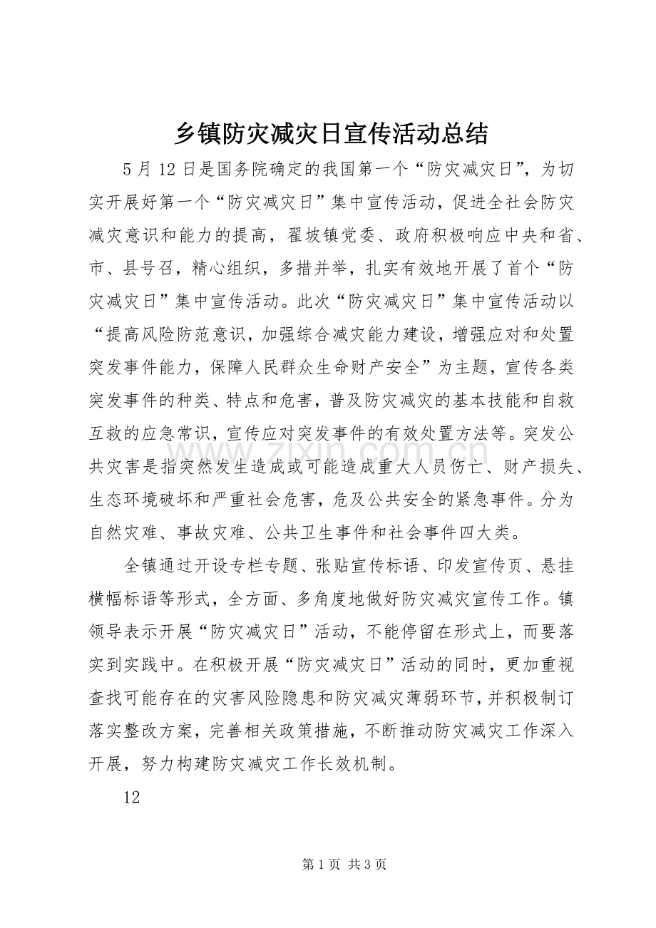 乡镇防灾减灾日宣传活动总结 .docx_第1页