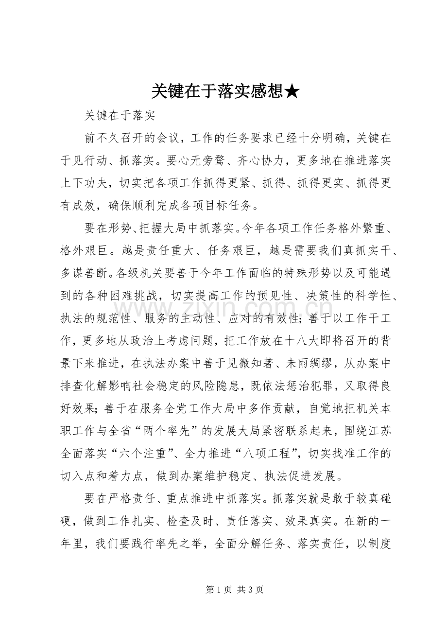 关键在于落实感想★.docx_第1页