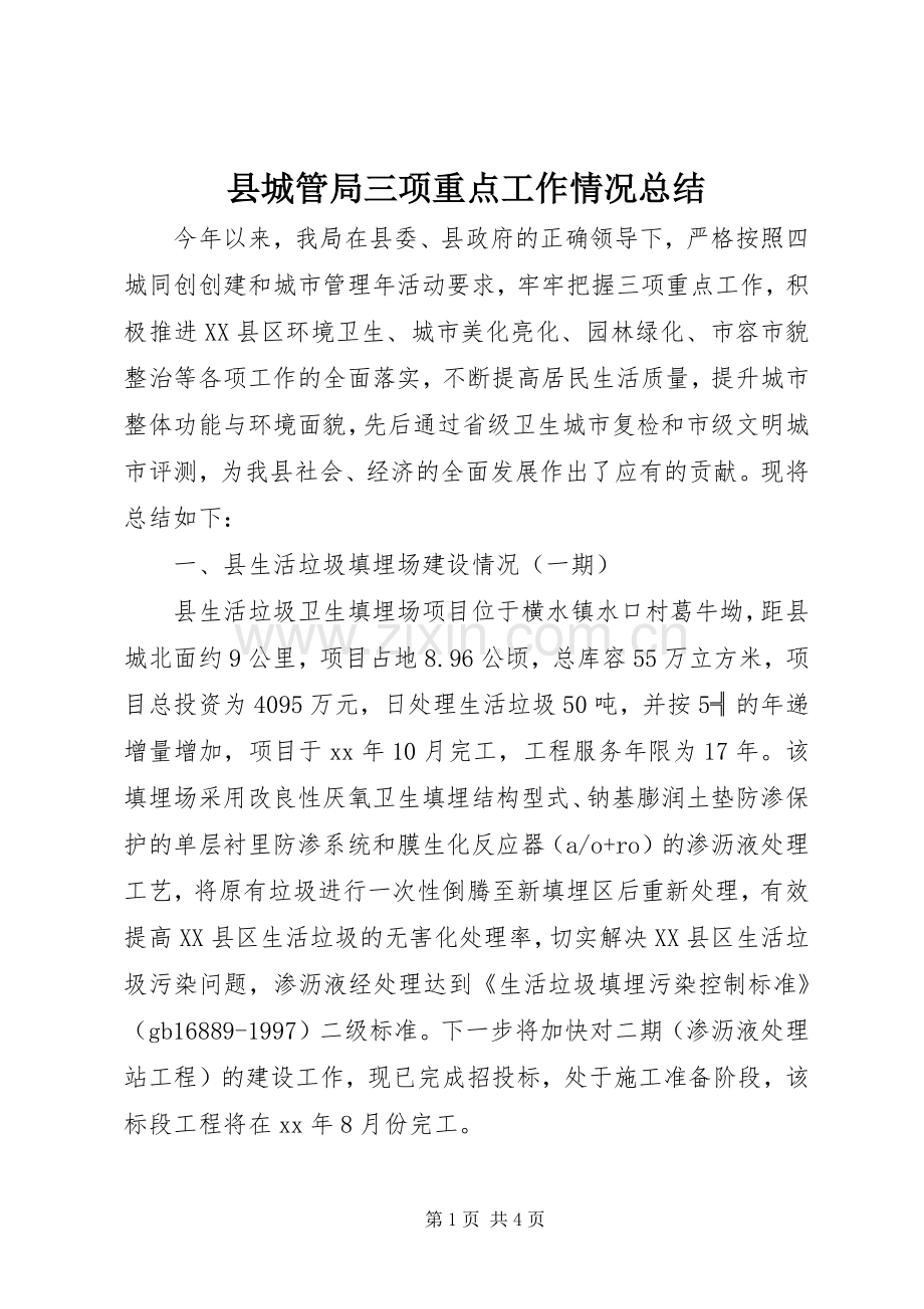 县城管局三项重点工作情况总结 .docx_第1页