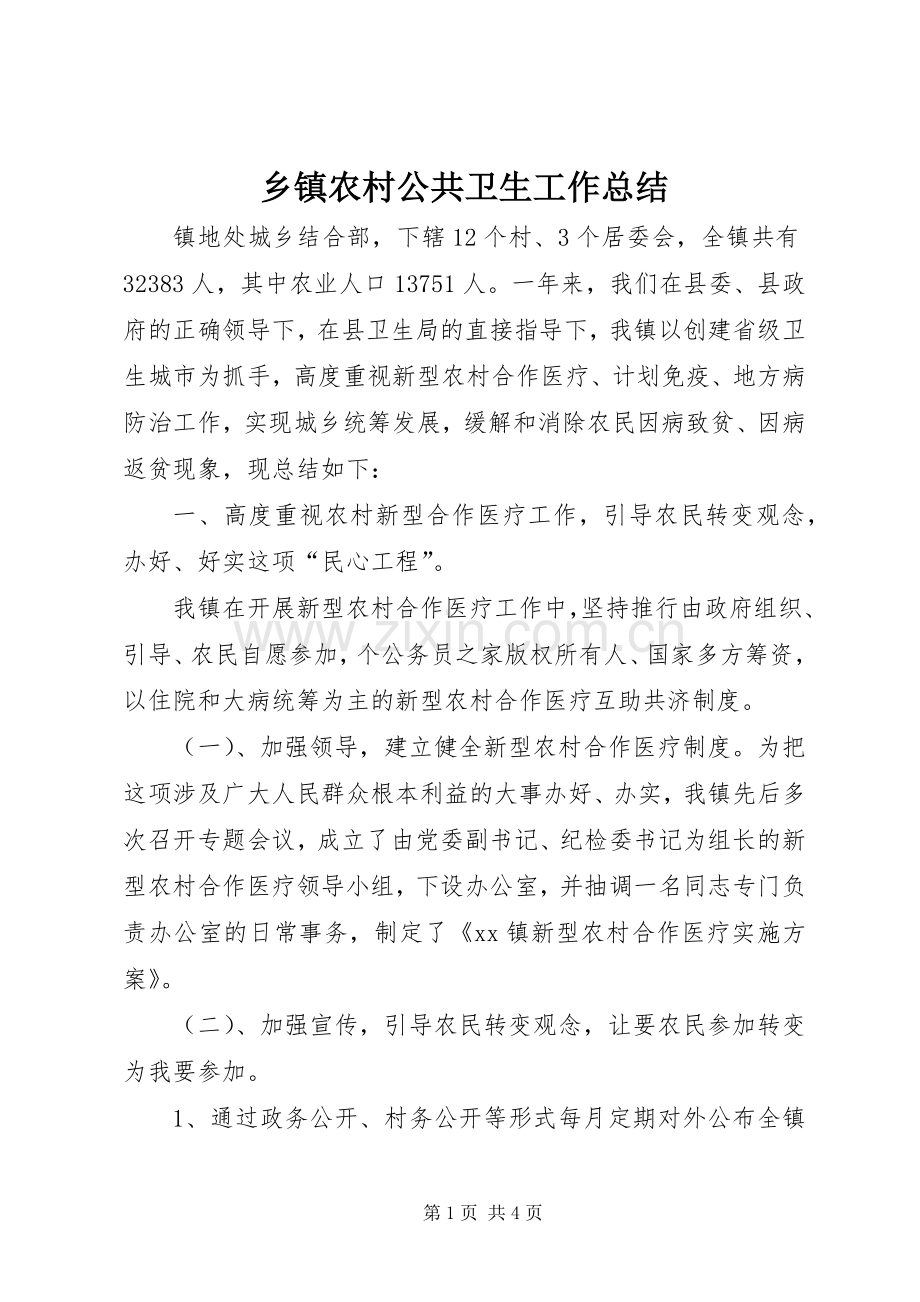 乡镇农村公共卫生工作总结 .docx_第1页