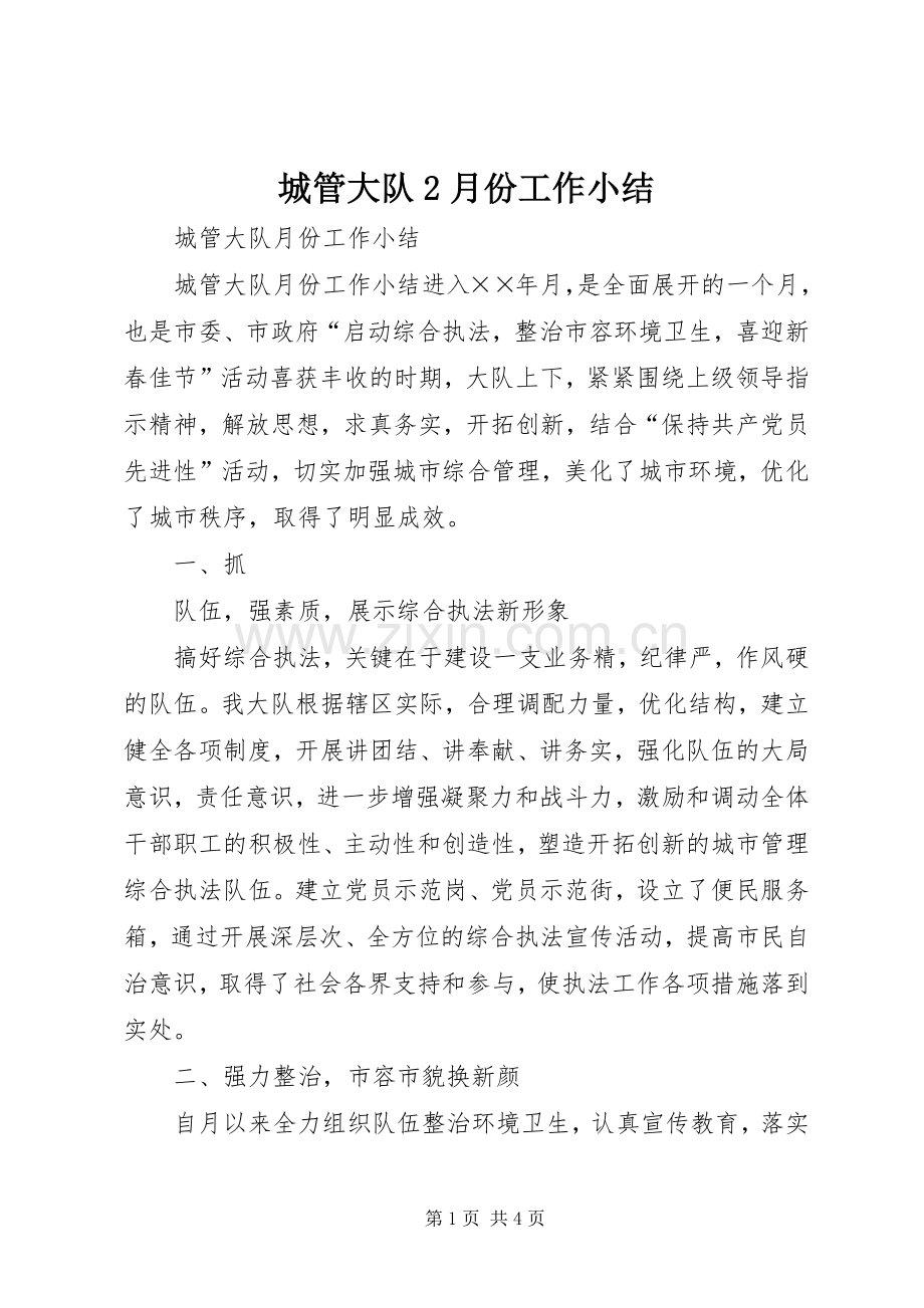 城管大队2月份工作小结 .docx_第1页