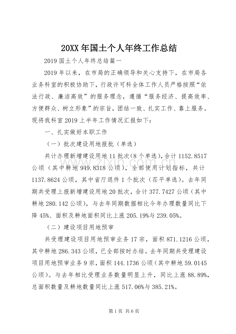 20XX年国土个人年终工作总结.docx_第1页