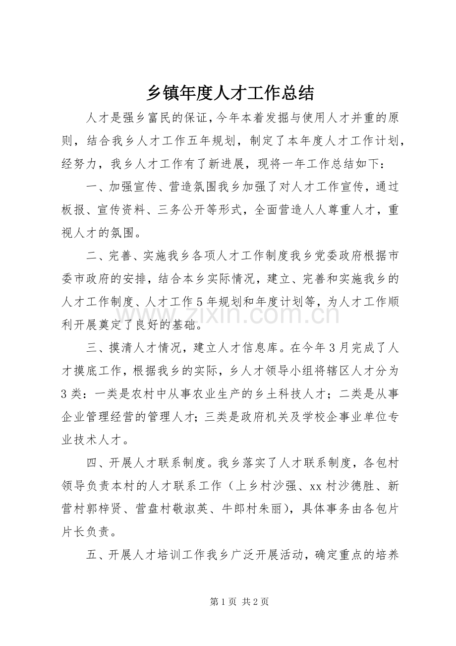 乡镇年度人才工作总结 .docx_第1页