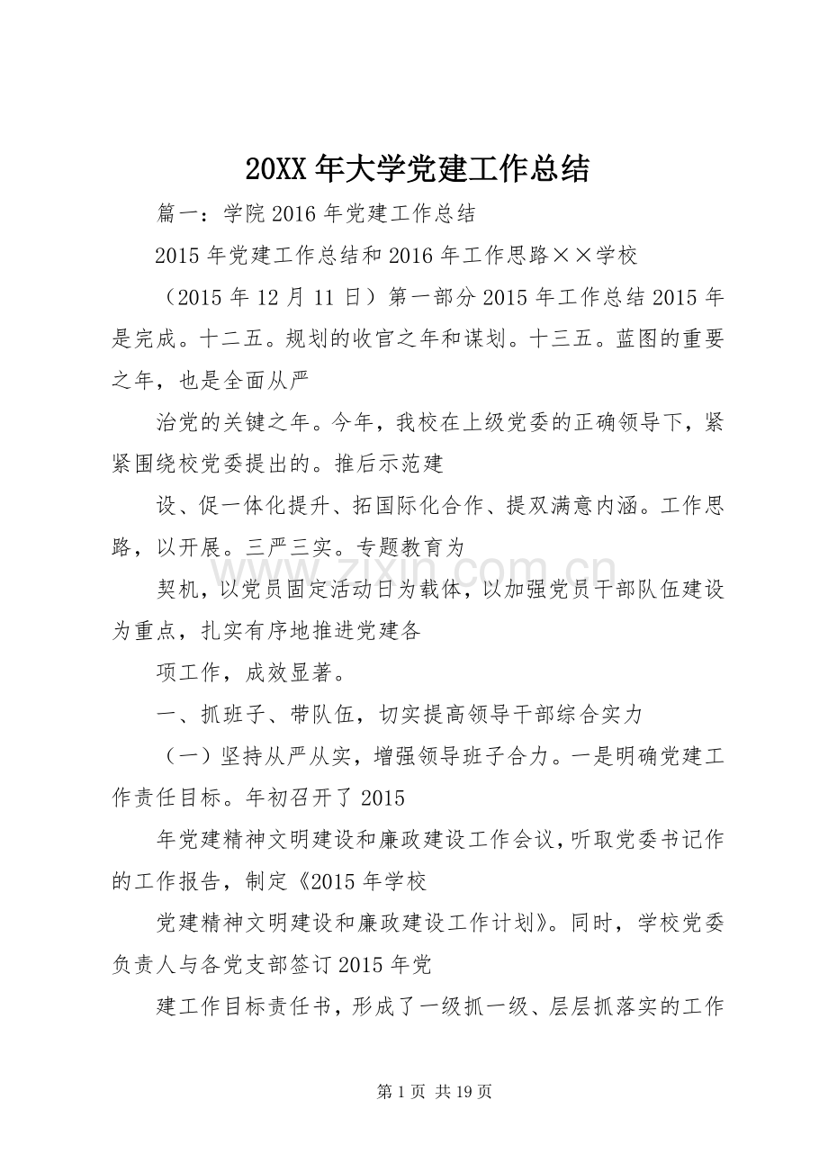 20XX年大学党建工作总结 .docx_第1页